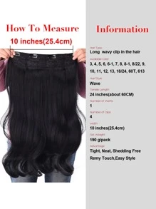 24 Inch Synthetic Wavy Clip-in Hair Extension, Heat-resistant Fiber Extension With 4 Clips, 1pc - Black - View 3