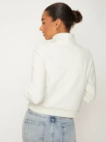 SHEIN BASICS Half Zip Fleece Sweatshirt - White - View 2