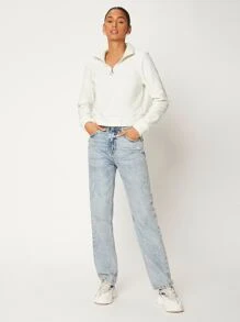 SHEIN BASICS Half Zip Fleece Sweatshirt - White - View 3