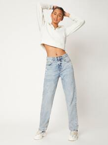 SHEIN BASICS Half Zip Fleece Sweatshirt - White - View 4