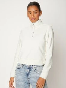 SHEIN BASICS Half Zip Fleece Sweatshirt - White - View 5