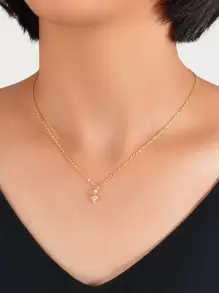 1pc Gold-Tone Chain & Crystal Pendant Necklace - Yellow Gold - View 1