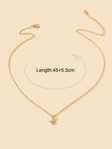 1pc Gold-Tone Chain & Crystal Pendant Necklace - Yellow Gold - View 2