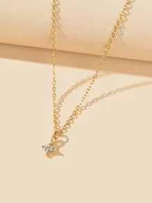 1pc Gold-Tone Chain & Crystal Pendant Necklace - Yellow Gold - View 3
