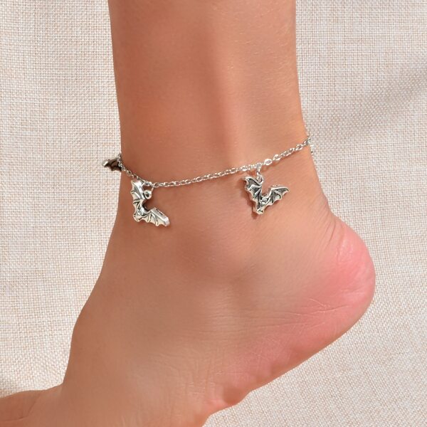 

Halloween Bat Charm Anklet, Silver