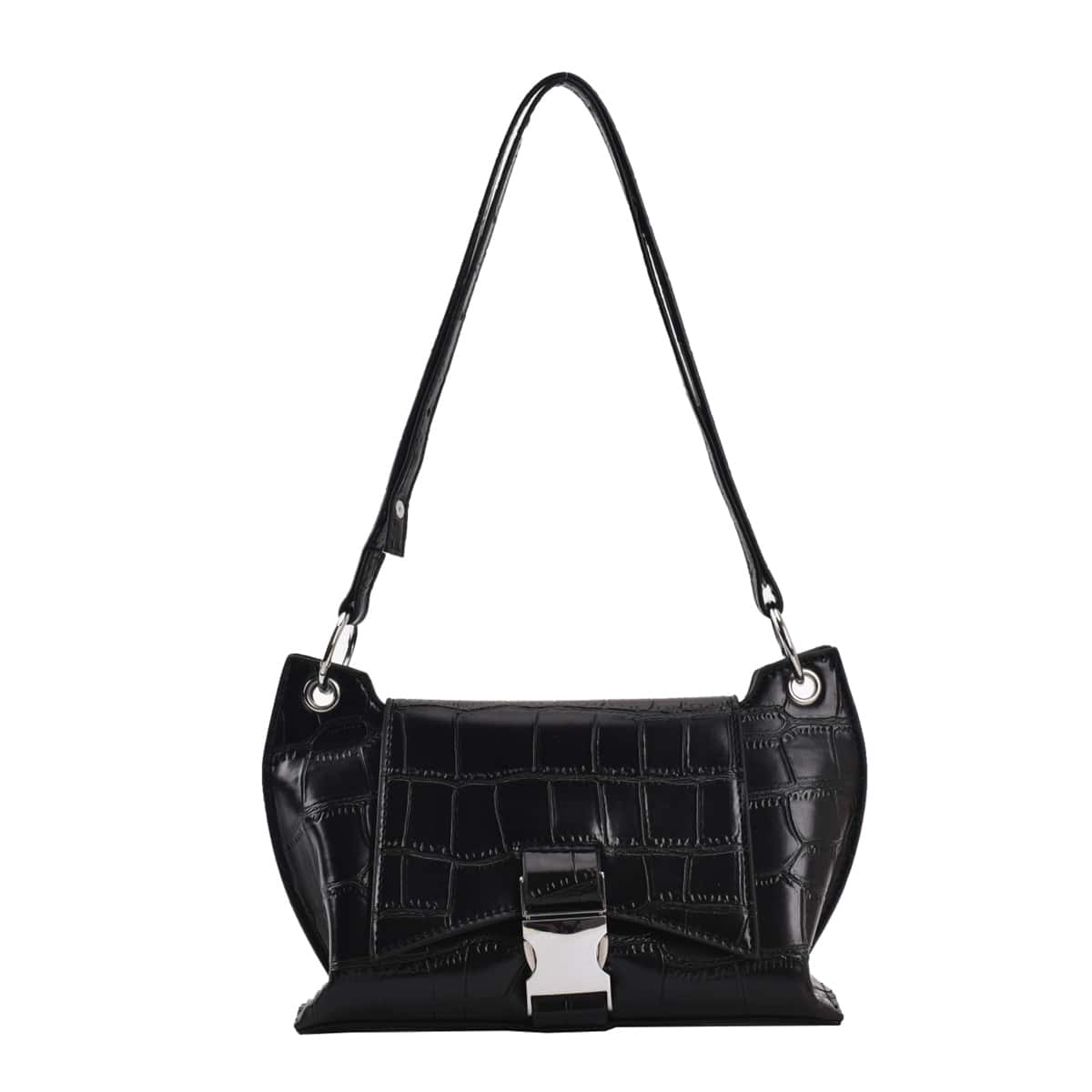 

Croc Embossed Shoulder Bag, Black