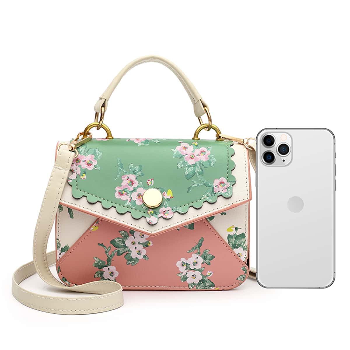 

Flower Pattern Satchel Bag, Pink
