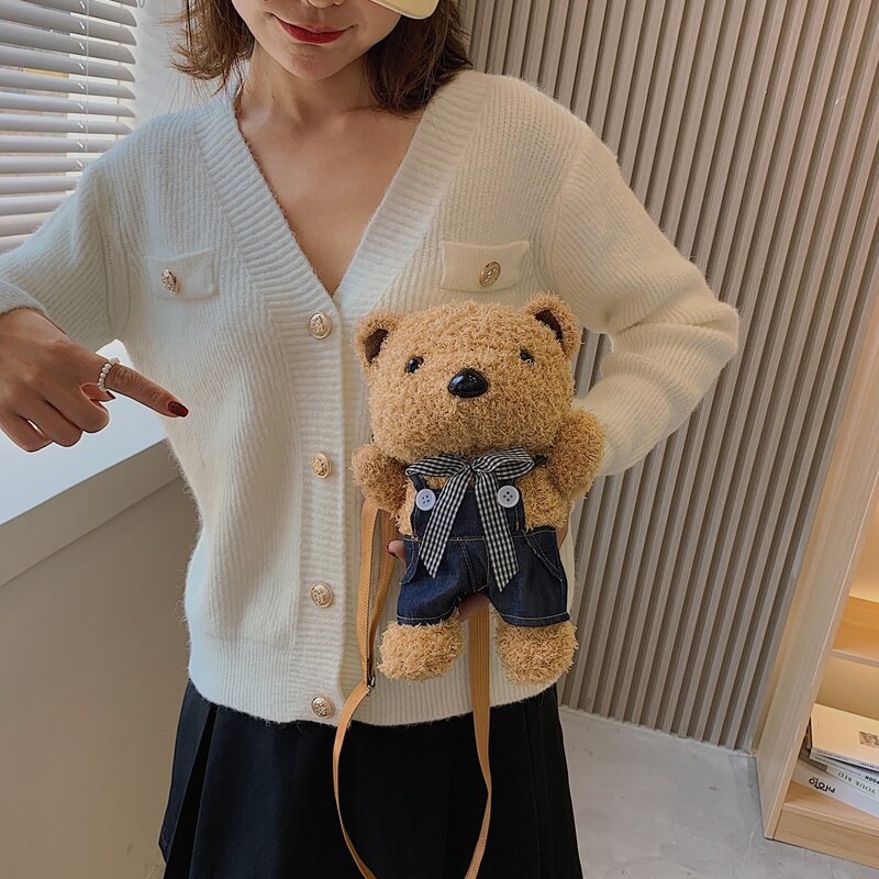 

Fluffy Bear Shaped Crossbody Bag, Blue