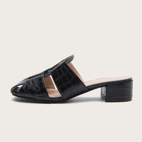 

Croc Embossed Chunky Mules, Black