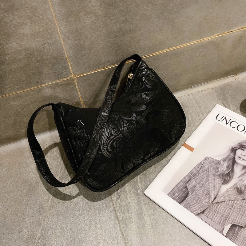 

Flower Graphic Shoulder Bag, Black