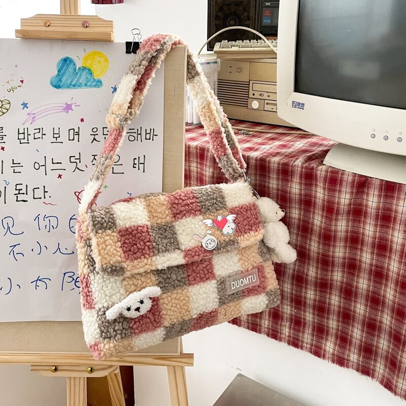 

Plaid Pattern Shoulder Bag, Pink