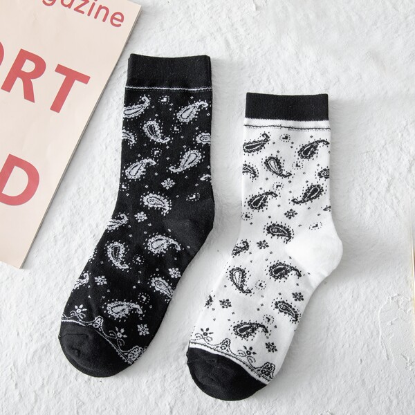 

2pairs Paisley Print Socks, Multicolor