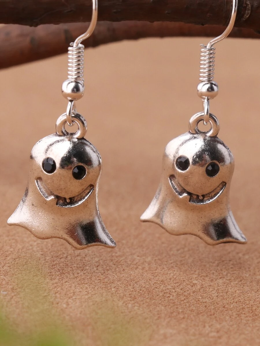 EMERY ROSE Pendientes largos Halloween con diseño fantasma - Plata antigua - Ver 1