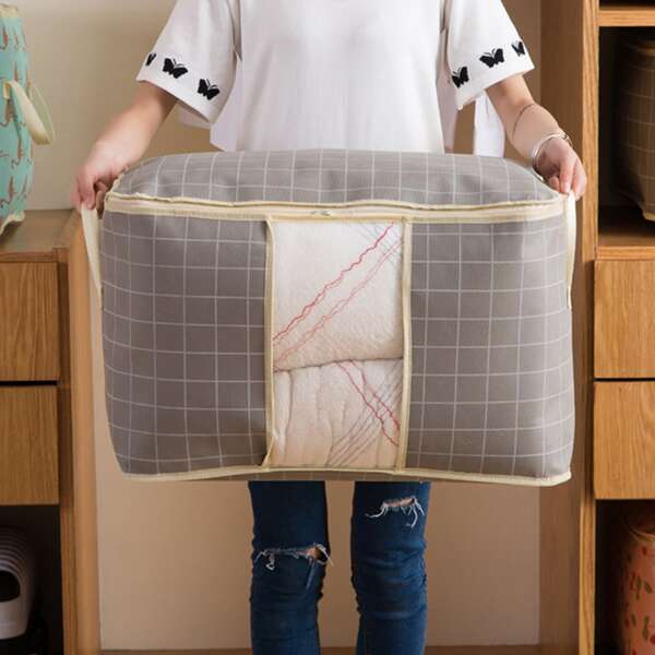 

Plaid Print Quilt Storage Bag, Grey