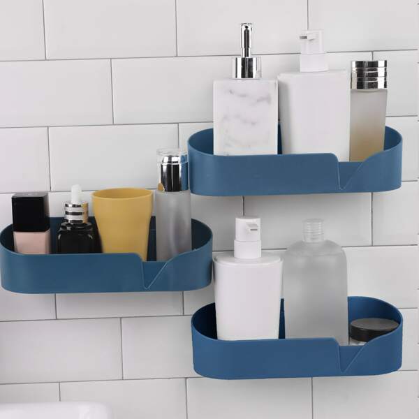 

1pc Solid Color Bathroom Storage Rack, Blue