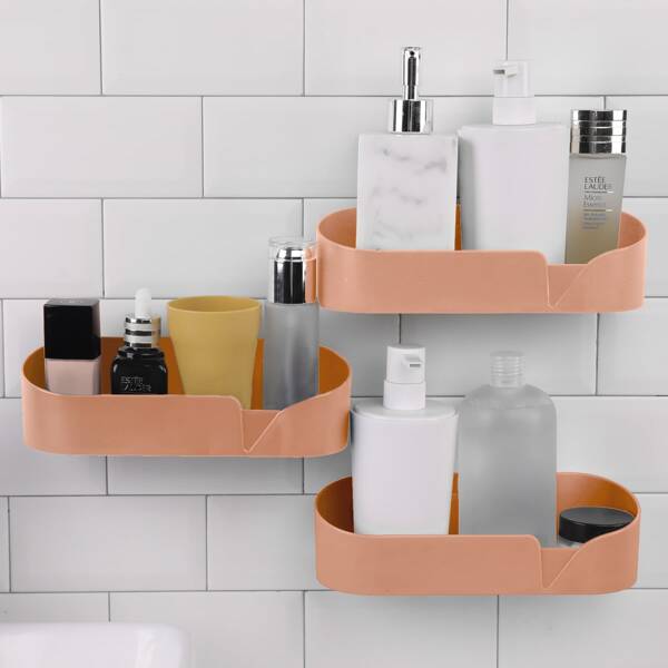 

1pc Solid Color Wall-Mounted Storage Rack, Pink