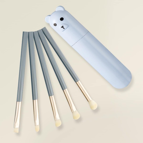 

5pcs Makeup Brush Set & 1pc Storage Box, Blue