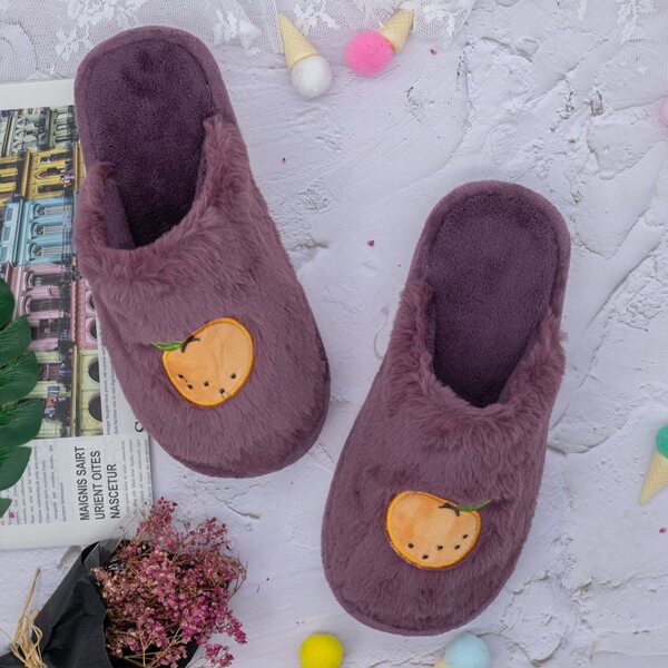 

Orange Graphic Fluffy Slippers, Purple