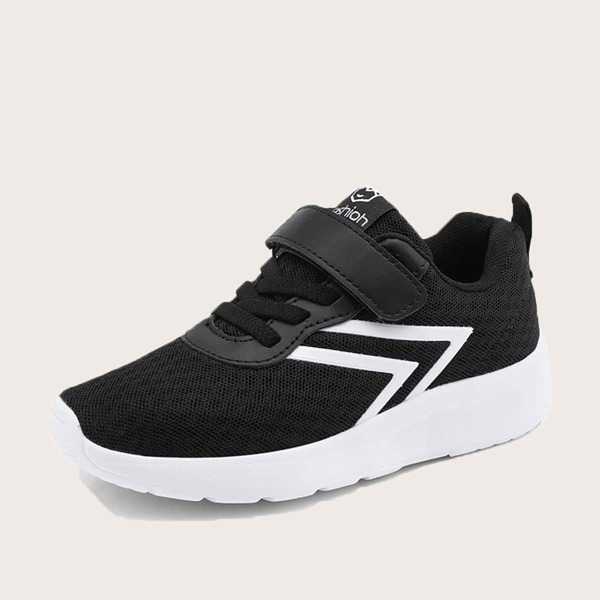

Boys Lace-up Front Velcro Strap Sneakers, Black and white