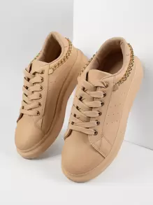 皮革繫帶鏈條裝飾運動鞋