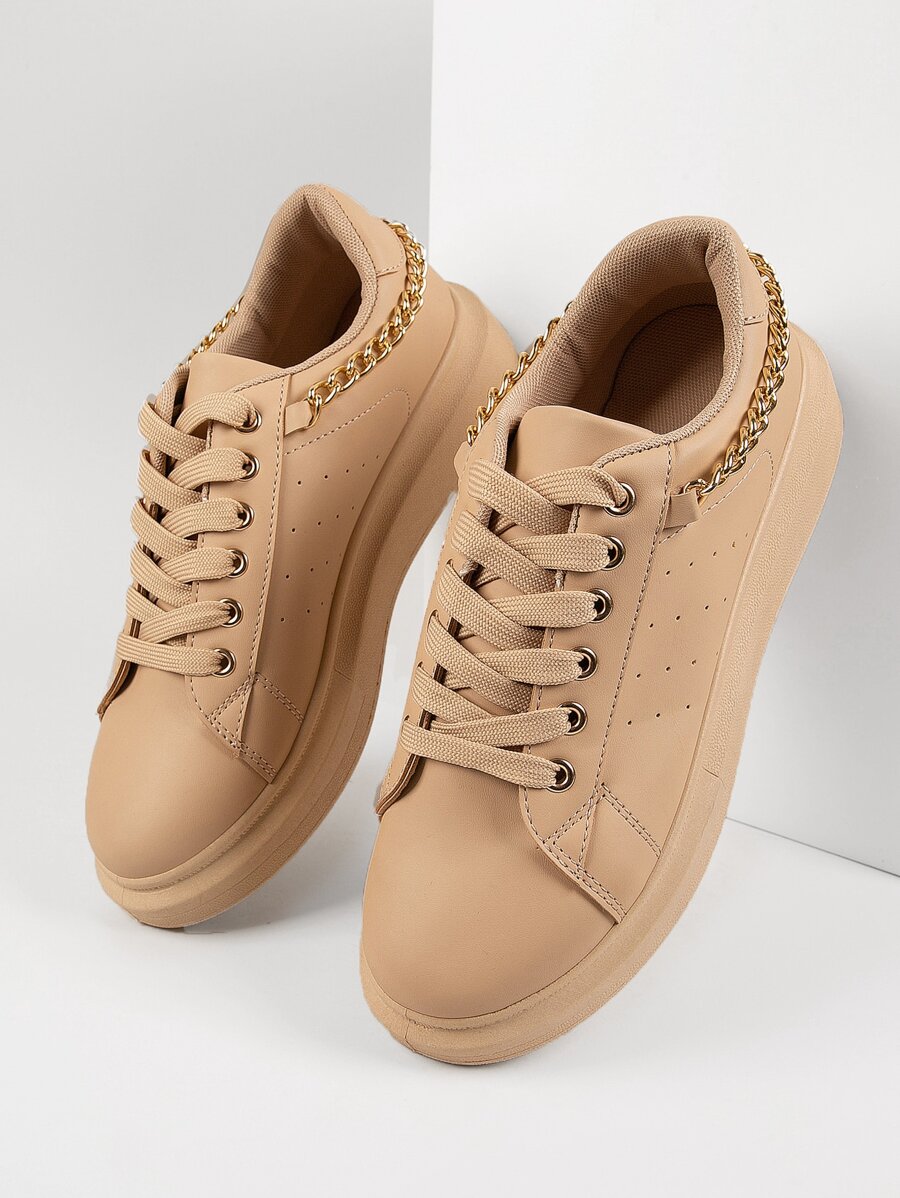 皮革繫帶鏈條裝飾運動鞋