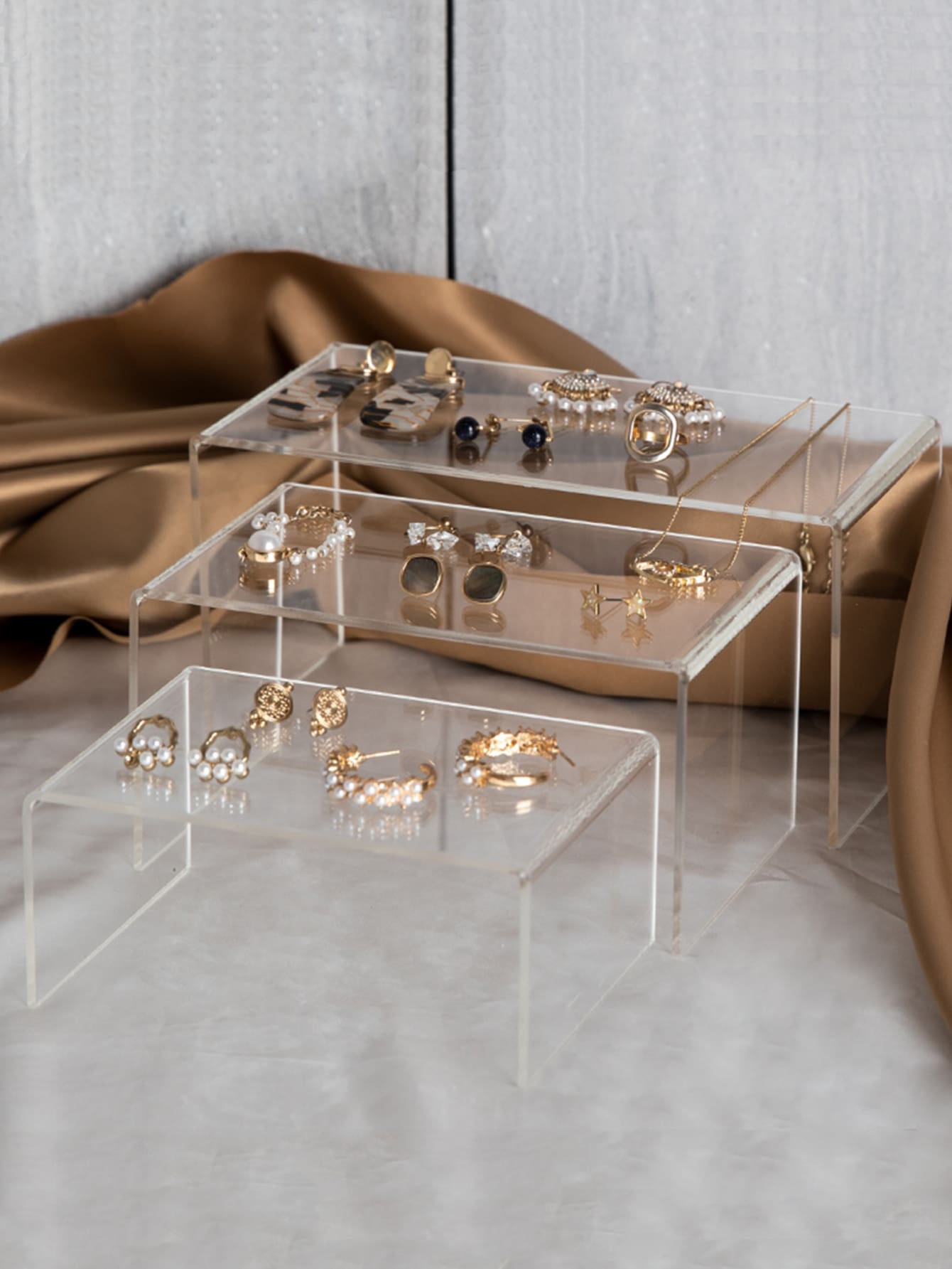 3 piezas Soporte de exhibición de joyería transparente, regalo para el Día de San Valentín o vuelta al colegio - transparente - Ver 1