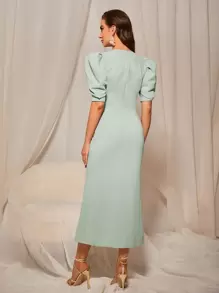 Modelyn Đầm Xù Dây kéo màu trơn Thanh lịch - Màu xanh Bạc hà - Xem 2