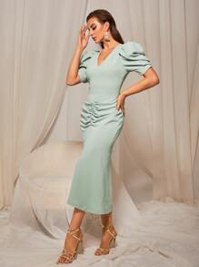 Modelyn Đầm Xù Dây kéo màu trơn Thanh lịch - Màu xanh Bạc hà - Xem 3