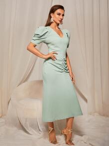 Modelyn Đầm Xù Dây kéo màu trơn Thanh lịch - Màu xanh Bạc hà - Xem 4