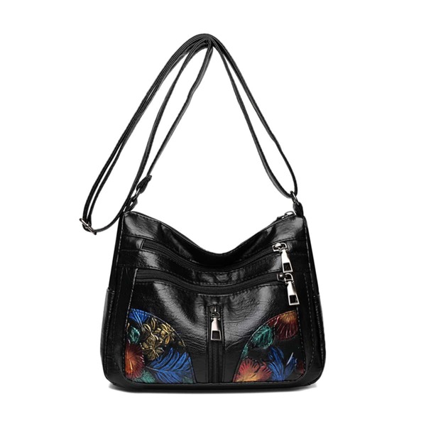 

Vintage Large Floral Graphic Crossbody Bag, Black
