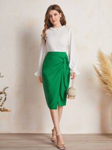 MOTF PREMIUM VISCOSE WRAP KNOTTED SKIRT - Green - View 3