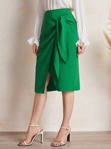MOTF PREMIUM VISCOSE WRAP KNOTTED SKIRT - Green - View 4