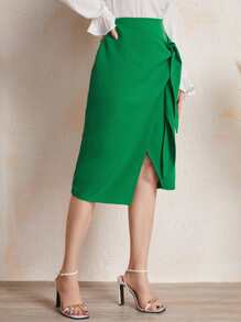 MOTF PREMIUM VISCOSE WRAP KNOTTED SKIRT - Green - View 5