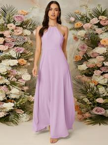 SHEIN Vestido largo de espalda abierta con cordón - Lila Púrpura - Ver 3