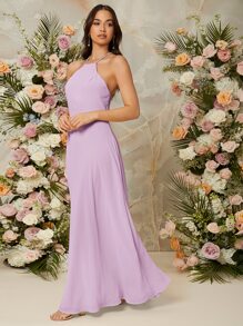 SHEIN Vestido largo de espalda abierta con cordón - Lila Púrpura - Ver 5