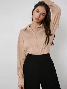 BizChic Camisa de satén con botón - Albaricoque - Ver 1