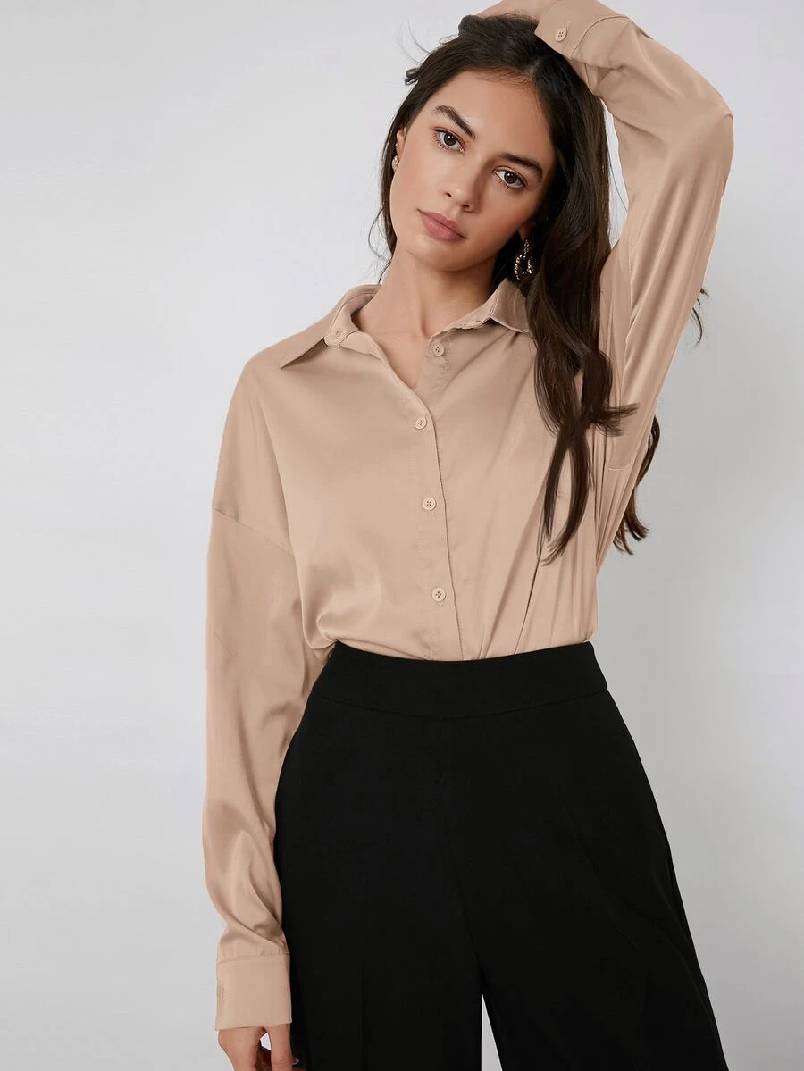 BizChic Camisa de satén con botón - Albaricoque - Ver 1