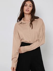 BizChic Camisa de satén con botón - Albaricoque - Ver 3