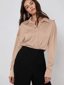BizChic Camisa de satén con botón - Albaricoque - Ver 4