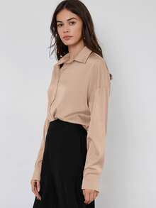 BizChic Camisa de satén con botón - Albaricoque - Ver 6