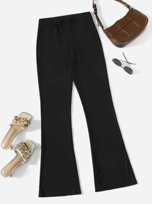 SHEIN Essnce Quần thể thao nữ Thắt nút màu trơn - màu đen - Xem 1