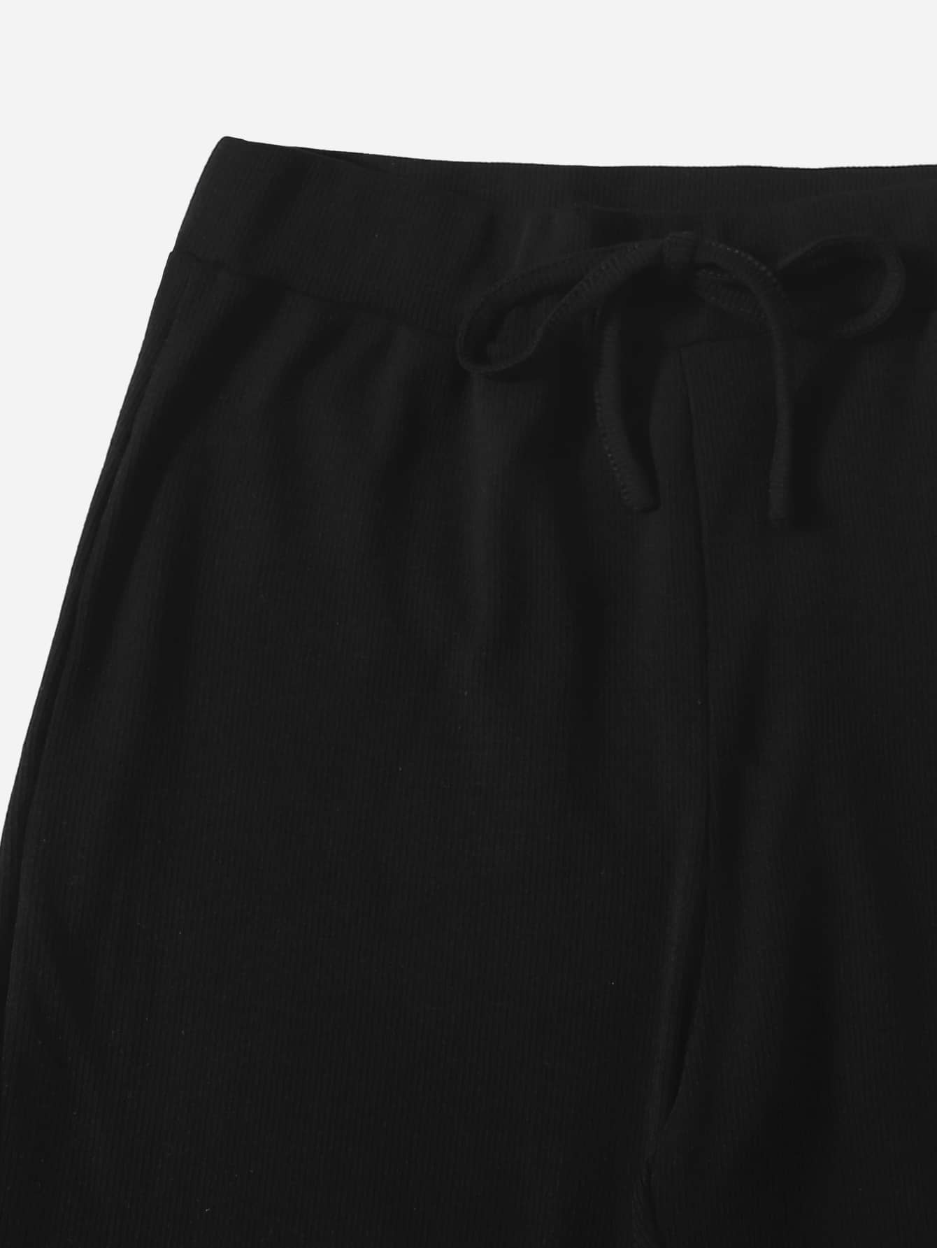 SHEIN Essnce Quần thể thao nữ Thắt nút màu trơn - màu đen - Xem 3