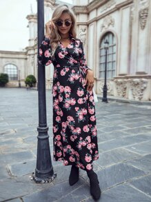 印花圍裹側打結洋裝 - 彩色 - 查看 6