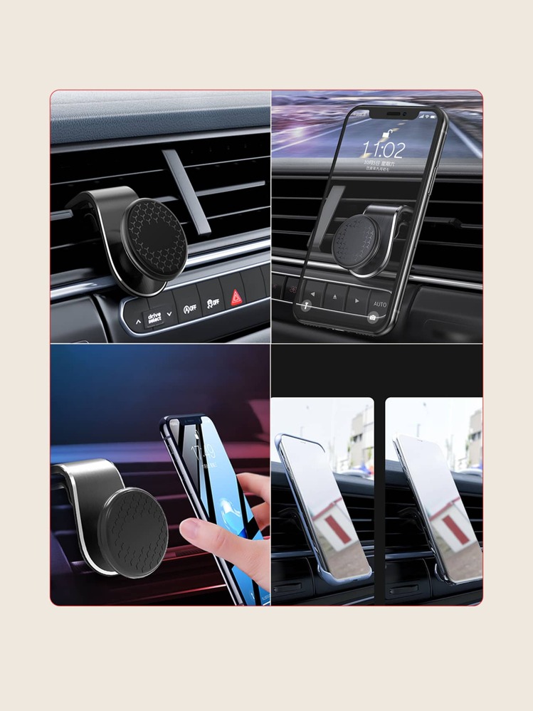 Strong Magnetic Metal Air Vent Car Phone Holder, Easy Installation, Compatible With All Smartphones - Black - View 5