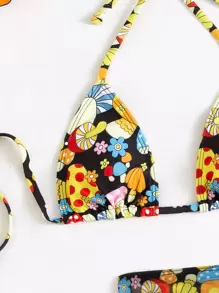 3packs Plant Print Halter Bikini & Beach Skirt For Summer Beach Vacation - Multicolor - View 6
