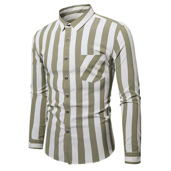 

Men Striped Pocket Front Shirt, Multicolor