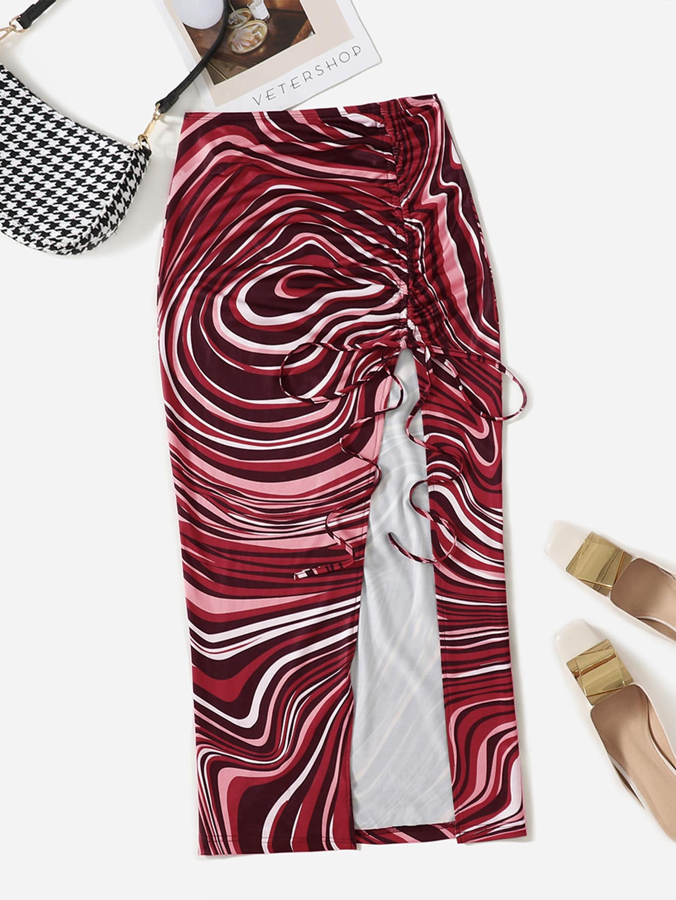 Drawstring Split Thigh Skirt