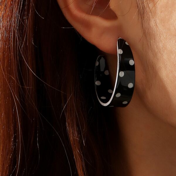 

Polka Dot Hoop Earrings, Black and white