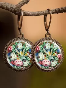花朵印花圓形耳墜 - 彩色 - 查看 1