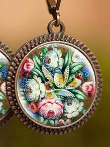 花朵印花圓形耳墜 - 彩色 - 查看 2